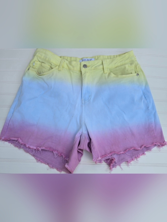Judy Blue Pants - Judy Blue Pastel Rainbow Ombre High-Waisted Denim Shorts - Raw Hem